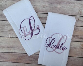 Girl Burp Cloth Set - Personalized Purple Embroidered Baby Burp Cloth Set - Monogram Burp Cloth Set - Girl Burp Cloth Set -Inital Burp Cloth