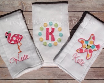 Set of 3 Personalized Burp Cloths - Girls Monogram Burp Cloth Set - Embroidered Newborn Burp Cloth - Girls - Baby - Newborn - Burp Cloth