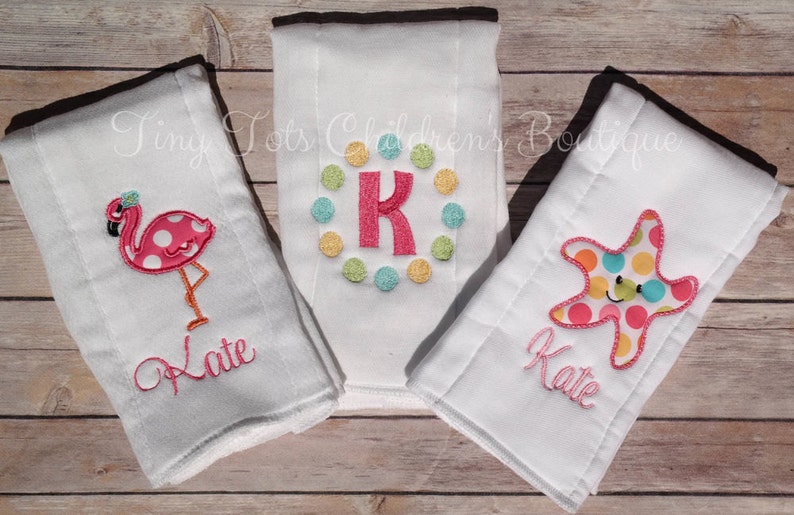 Set of 3 Personalized Burp Cloths Girls Monogram Burp Cloth Etsy