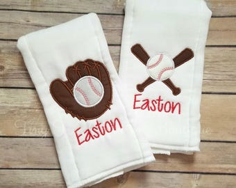 Set of 2 Personalized Burp Cloths - Monogram Burp Cloth - Embroidered Burp Cloth - Baby - Newborn - Baby Boy - Baseball Burp Cloths