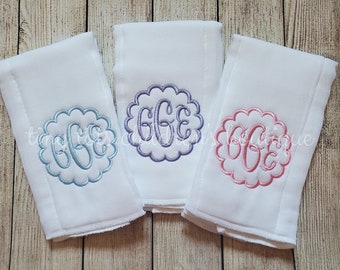 Set of 3 personalized baby girl burp cloths - Embroidered Burp Cloth Set - Newborn Monogram Burp Cloth - Custom Baby Shower Gift