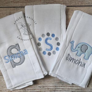 Set of 3 personalized burp cloths - Embroidered elephant burp cloth set - Newborn - Baby shower gift - Monogrammed baby gift - Boy