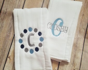 Set of 2 embroidered burp cloths - boy burp cloths - newborn - baby shower - monogram burp cloth - personalized burp cloth set - baby bo