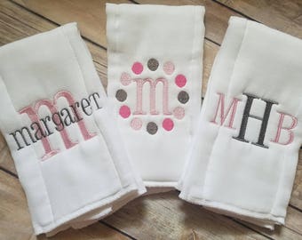 Custom Set of 3 Burp Cloths - Personalized Girl Burp Cloth Set - Monogram Burp Cloth - Newborn - Baby Girl - Monogrammed Baby Girl