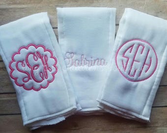 3 baby girl burp cloths, newborn embroidered cloth diapers, personalized baby gift, newborn gift, monogram burp cloth set, custom baby gift