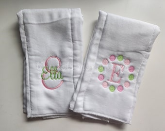 Set of 2 personalized baby girl newborn burp cloths - embroidered burp cloth set - monogram burp cloths - newborn - baby shower gift