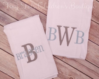 Personalized Burp Cloth Set – Embroidered Monogram, Baby Shower Gift