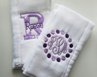 Set of 2 Burp Cloths - Personalized Baby Girl Burp Cloth Set - Monogram Burp Cloth - Embroidered Baby Burp Cloth - Newborn - Baby Girl