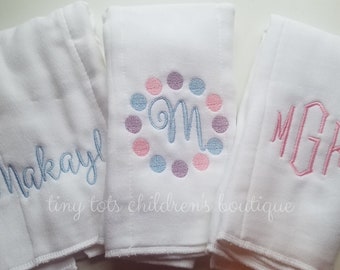Set of 3 personalized burp cloths - newborn - embroidered baby girl burp cloths - custom monogram burp cloth set - baby shower gift
