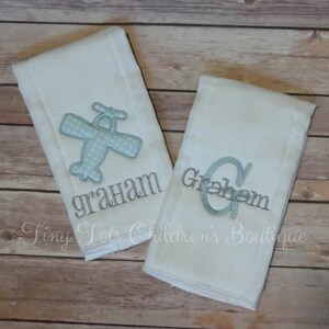 Personalized Airplane Burp Cloth Set - Monogram Burp Cloth Set - Initial - Newborn - Boy Burp Cloth Set - Baby Shower Gift
