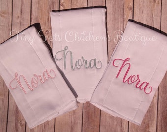 Set of 3 Monogrammed Personalized Baby Boy Burp Cloths - Embroidered Newborn Girl Cloth Diapers - Pink - Blue
