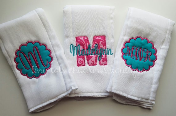 monogram burp cloths girl