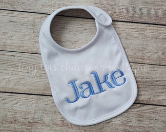 Monogram baby bib - Newborn bib - Baby shower gift - Custom baby bib - Baby boy bib - White bib - Embroidered bib - Personalized bib