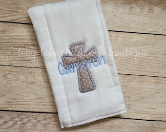 Personalized burp cloth - embroidered cross burp cloth - applique burp cloth - monogram baby boy burp cloth - newborn - baby shower gift