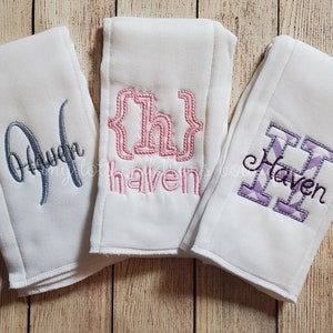 New Personalized set of 2 Burp Cloths Baby Gift Embroidered Girls 