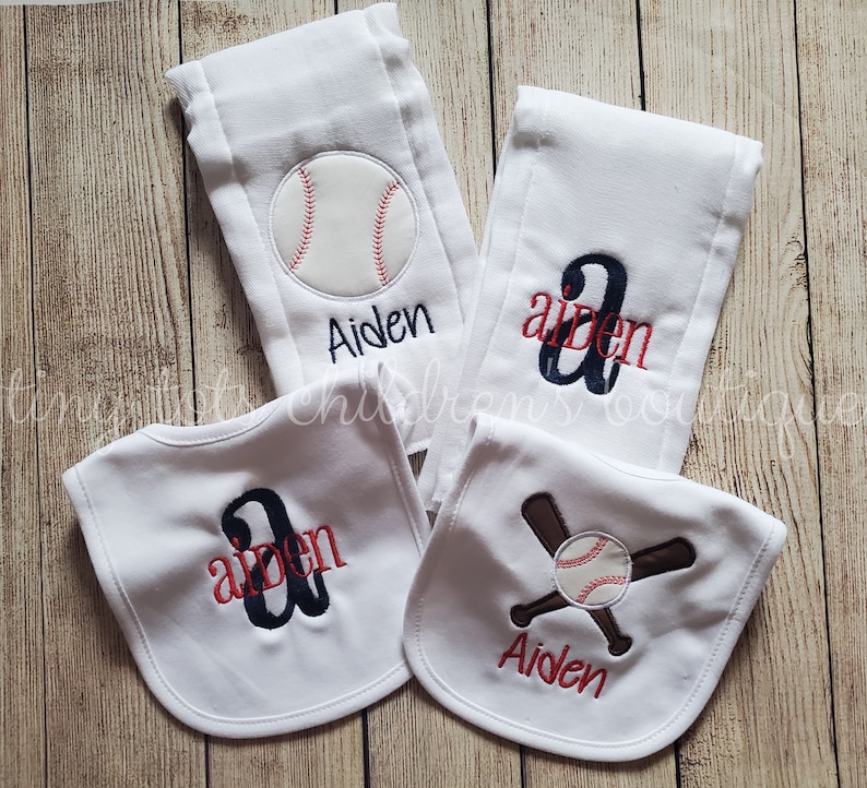 Personalized Baby Boy Bib and Burp Cloth Set Embroidered Bib Etsy