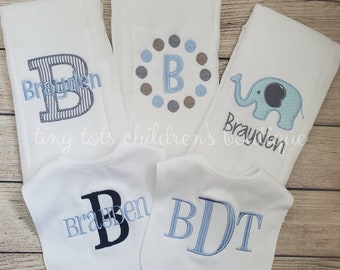 Personalized Elephant Bib and Burp Cloth Set - Monogram Bib - Embroidered Bib - Monogram Burp Cloth - Boy Burp Cloth Set - Baby Shower Gift