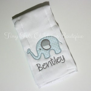 Newborn Personalized Applique Burp Cloth - Boy Burp Cloth- Baby Burp Cloth - Monogram Burp Cloth - Elephant Burp Cloth