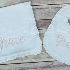 Personalized Ruffle Bib and Burp Cloth Set - Monogram Burp Cloth and Bib Set - Baby Girl - Ruffle Bib and Burp Cloth Set