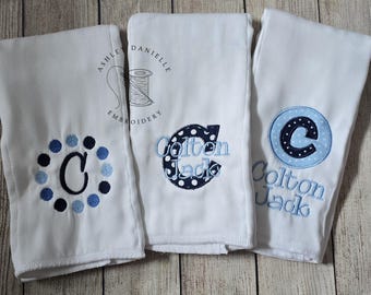 Monogrammed Burp Cloth, Baby Gift Set, Boys Burp Cloths, Embroidered Burp Cloth, Monogram Gifts, Baby Gifts, Navy, Blue