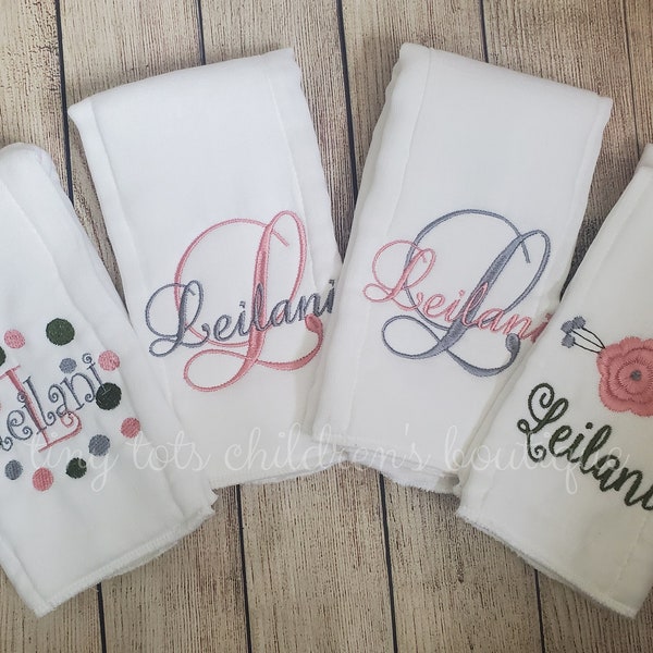 Set of 4 Personalized Burp Cloths - Monogram Burp Cloth - Embroidered Burp Cloth Set - Girl Burp Cloth Set - Baby - Baby Shower Gift - Rose