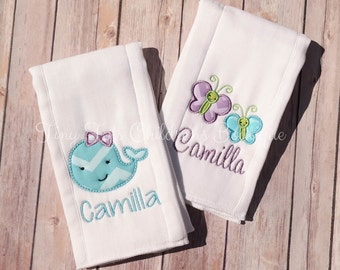 Baby Girl Personalized Burp Cloth Set - Butterfly Embroidered Burp Cloth Set - Whale Burp Cloth - Newborn - Baby Girl - Burp Cloth - Chevron