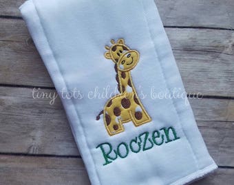 Personalized Boy 6-ply Burp Cloth - Embroidered Giraffe Burp Cloth - Monogram Burp Cloth - Custom Burp Cloth - Baby Shower Gift - Newborn