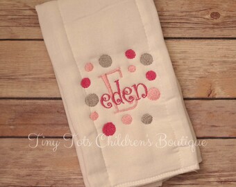 Personalized Baby Girl Burp Cloth -Pink and Gray Embroidered Burp Cloth - Initial Burp Cloth - Name Burp Cloth - Baby Shower - Newborn -Girl