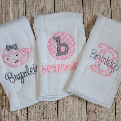 Set of 3 Personalized Baby Girl Burp Cloths Embroidered Burp Etsy