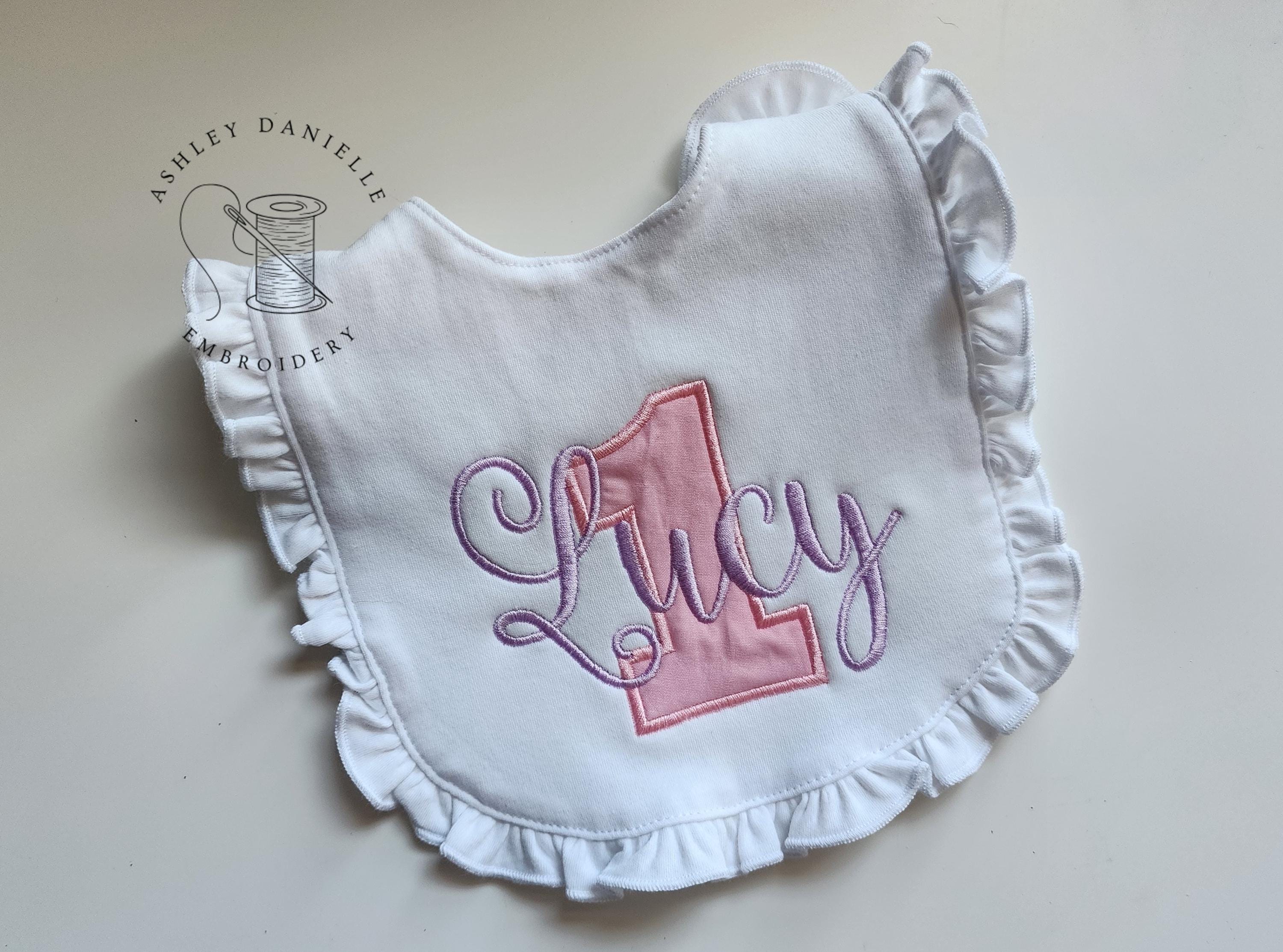 Personalized First Birthday Bib - Embroidered Birthday Bib - Girl - First Birthday - Bib - Embroidered - Smash Cake Bib - light purple- Pink