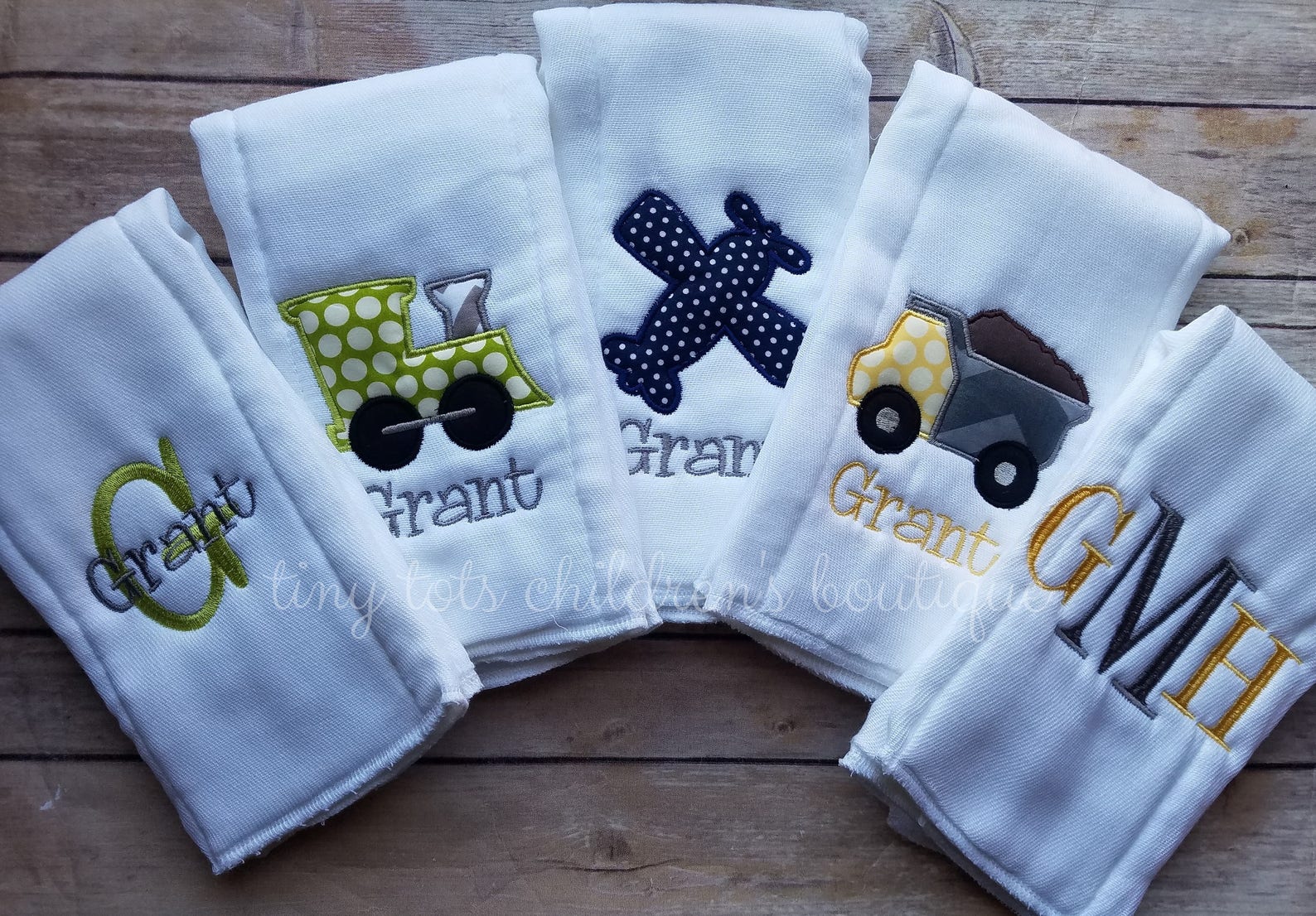 Set of 5 Personalized Burp Cloths Boy Embroidered Burp Etsy