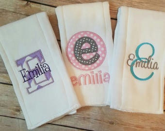 Custom Set of 3 Burp Cloths - Personalized Girl Burp Cloth Set - Monogram Burp Cloth - Newborn - Baby Girl - Monogrammed Baby Girl