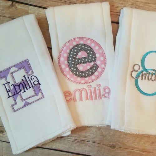 Set of 5 Personalized Burp Cloths Girl Embroidered Burp Etsy