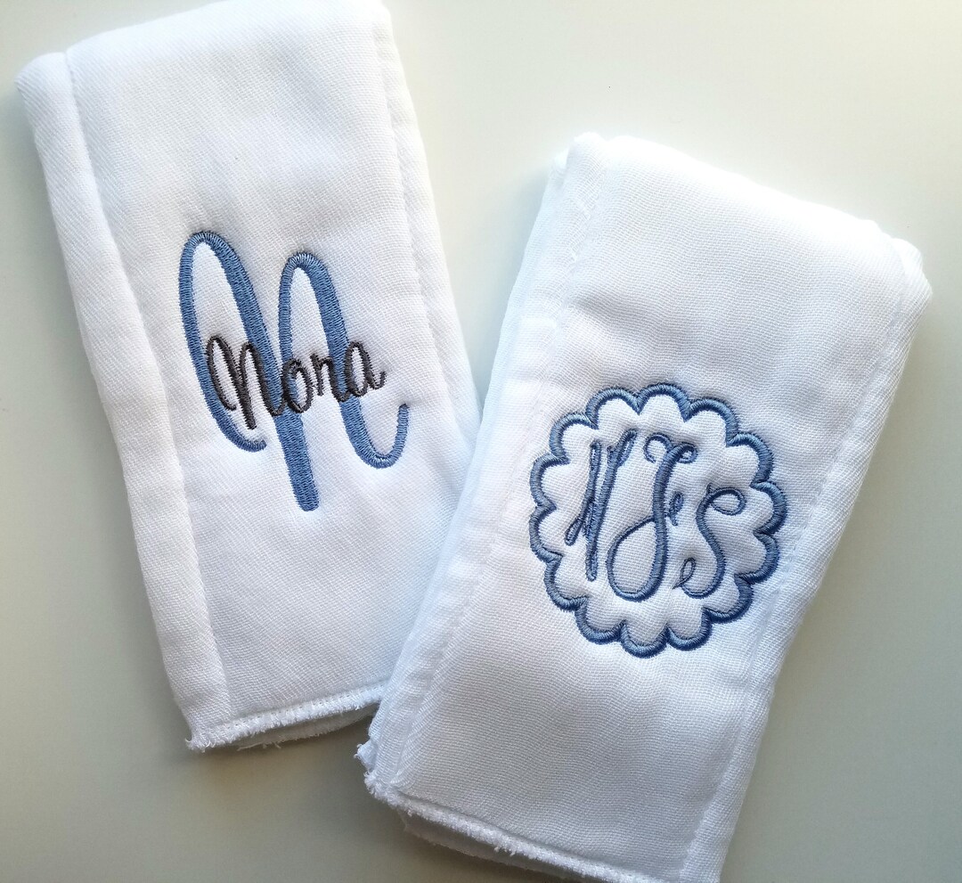 Set of 2 Personalized Baby Girl Burp Cloths Embroidered Blue Etsy
