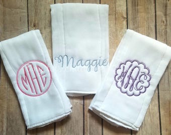 Set of 3 Monogrammed Burp Coths - Personalized Burp Cloths - Baby Girl Embroidered Burp Cloth Get Set - Cloth Diapers