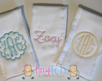 Set of 3 Monogrammed Burp Coths - Personalized Burp Cloths - Baby Girl Embroidered Burp Cloth Get Set - Cloth Diapers