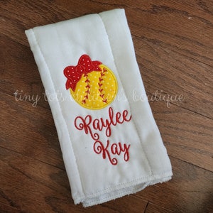 1 Personalized baby girl burp cloth - Embroidered softball burp cloth - Newborn burp cloth - Baby shower gift - Custom Monogram Burp Cloth