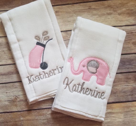 Set of 2 Custom Embroidered Burp Cloths