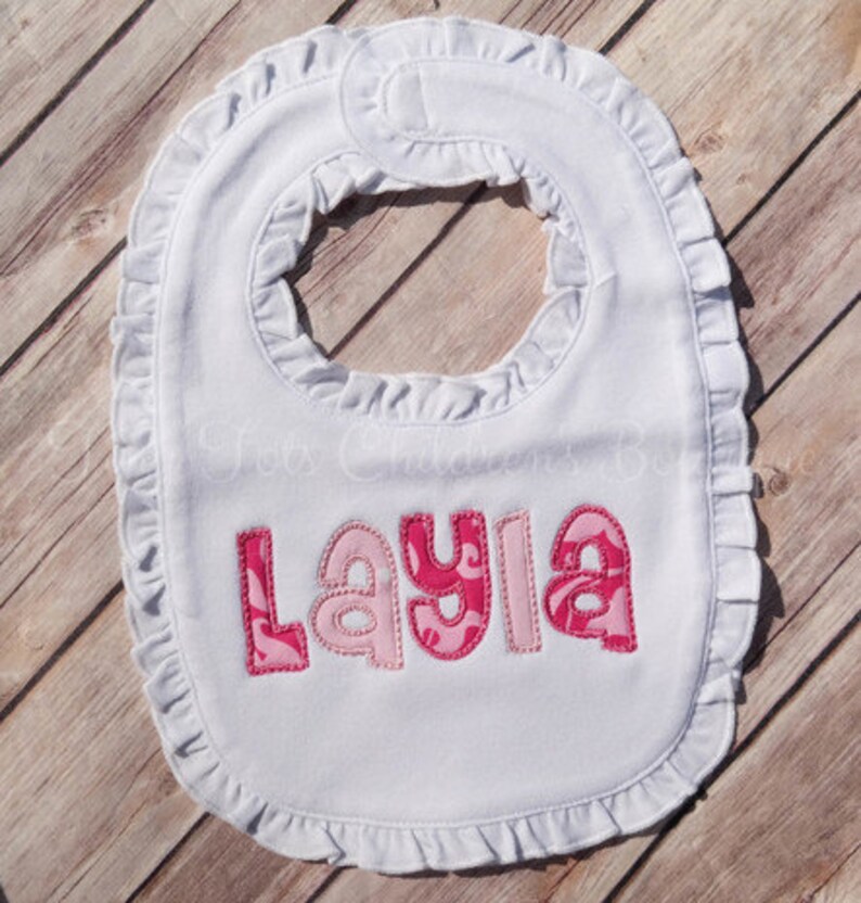 Newborn Baby Shower Gift Applique Bib Baby Girl/'s Monogram Bib Personalized Ruffle Bib Ruffle Bib