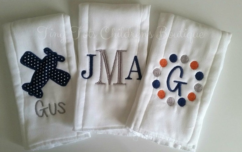 Personalized baby embroidered burp cloths set of 3-boy