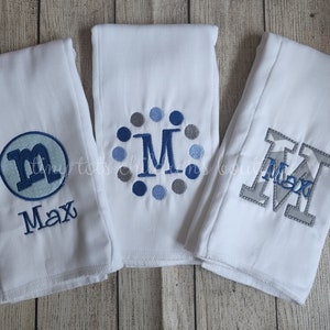 Set of 3 personalized boy burp cloths - newborn - baby boy - embroidered burp cloth set - monogram burp cloth - baby shower gift - blue