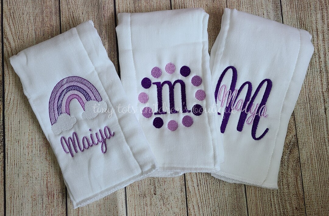 Set of 3 Personalized Baby Burp Cloths Embroidered Girl Burp Cloth Set