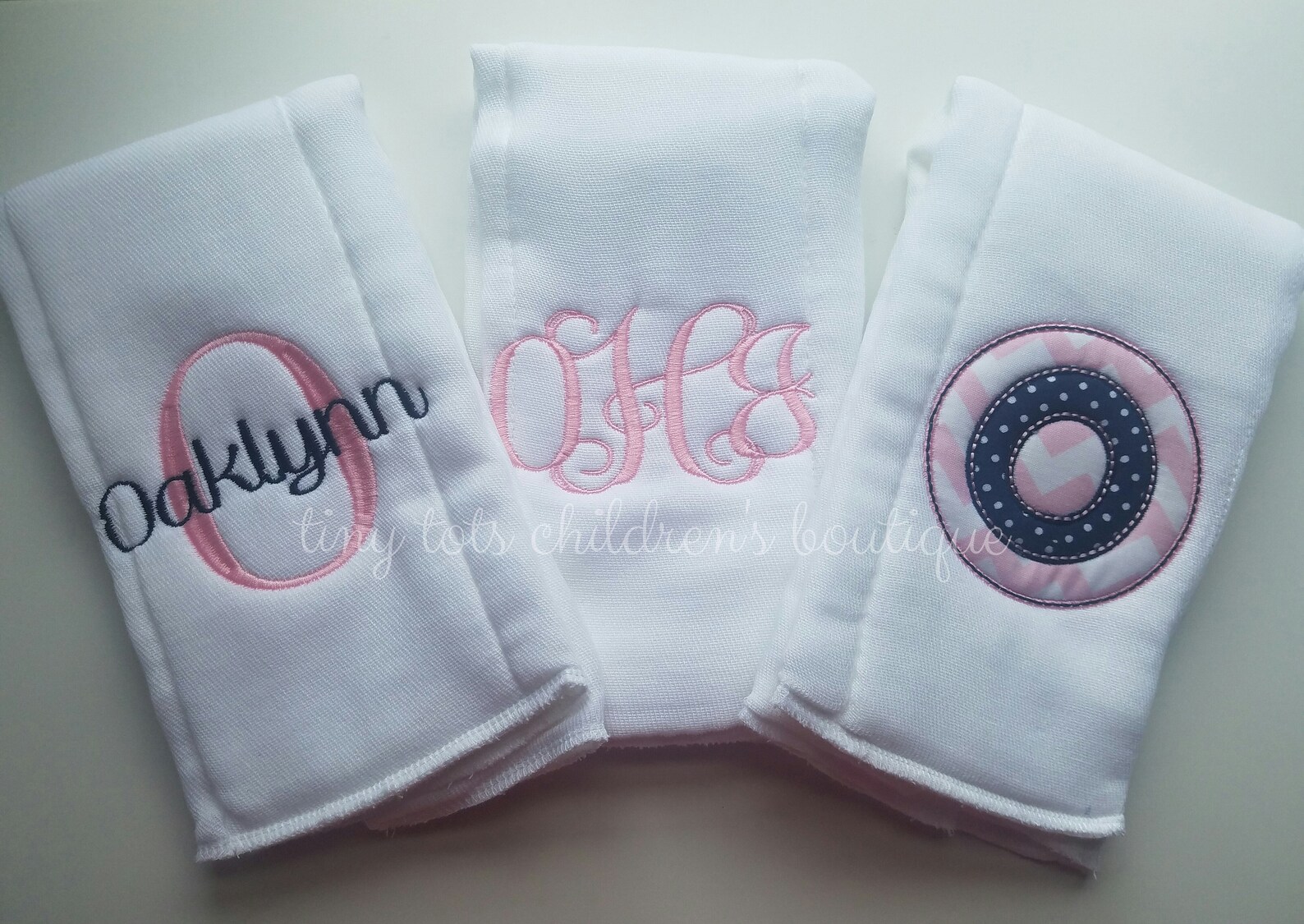 Set of 3 Personalized Burp Cloths Girl Burp Cloth Set Navy Etsy