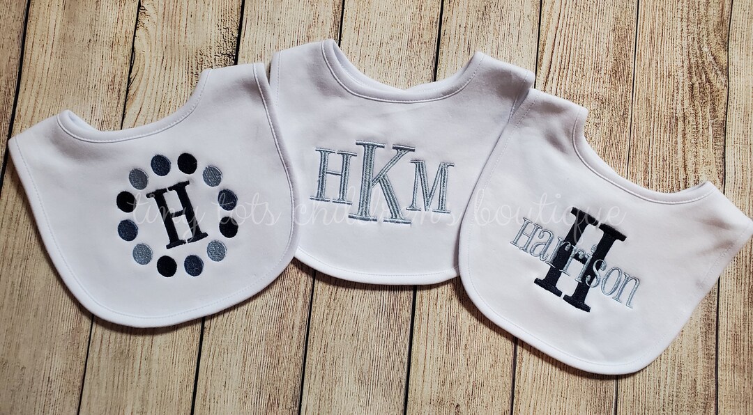 Personalized Bib Set Boy Monogram Bib Set Boy Bib Dot Initial Bib