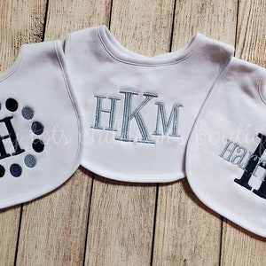 Personalized Bib Set - Boy Monogram Bib Set - Boy - Bib - Dot Initial Bib - Monogram Bib - Name Bib - Embroidered Boy Bib Set
