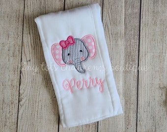 1 Personalized baby girl burp cloth - Embroidered elephant burp cloth - Newborn burp cloth - Baby shower gift - Custom Monogram Burp Cloth