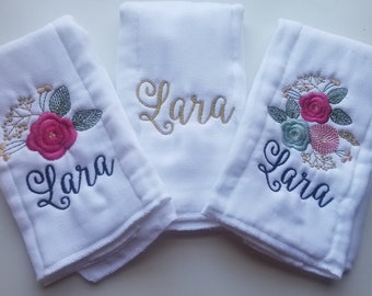 Set of 3 Personalized Baby Girl Burp Cloths - Embroidered Burp Cloth Set - Newborn Monogram Burp Cloth - Girl - Baby Shower Gift - Navy Gold