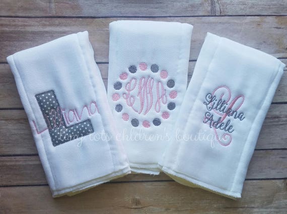 monogram burp cloths girl