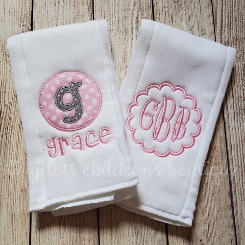 Set of 5 Personalized Burp Cloths Girl Embroidered Burp Etsy