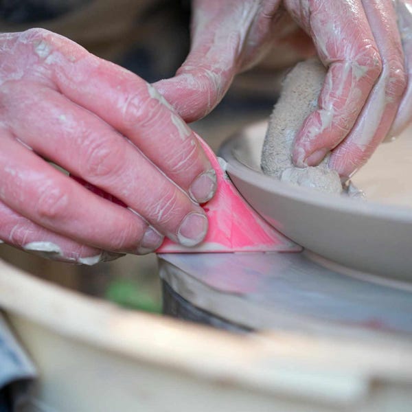 Pottery tool for plate making. The Rim Lifter throwing form. Ceramic throwing rib.